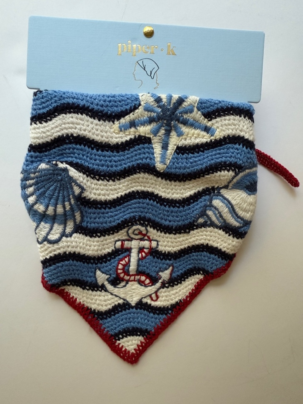 Piper Knit Nautical Bandana Bib - Blue, White & Red